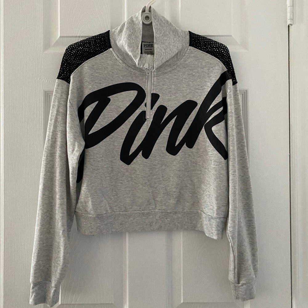 PINK quarter zip mesh sweater